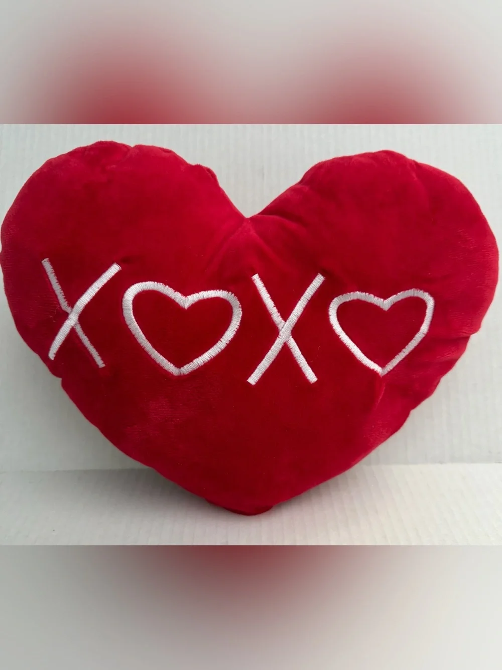 Red Heart Pillow with White XOXO Embroidery